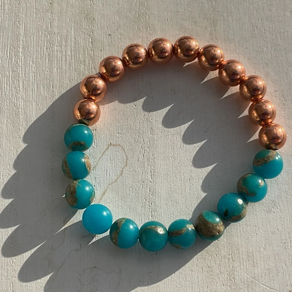 Artisan made Bracelet Copper and Turquoise Beads New - Picture 2 of 8